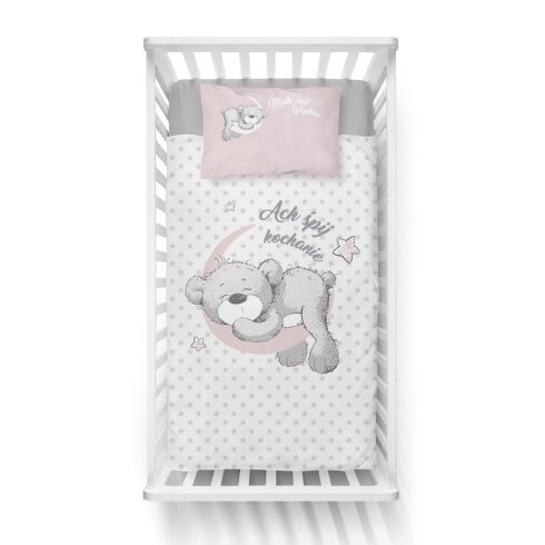 Pamut ágynemű huzat 90*120 cm - Maci a Holdon rózsaszín 