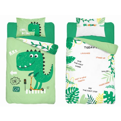 Bambusz ágynemű huzat 100*135 cm - Zöld dinó 