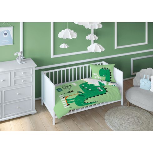 Bambusz ágynemű huzat 100*135 cm - Zöld dinó 
