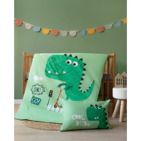 Bambusz ágynemű huzat 100*135 cm - Zöld dinó 