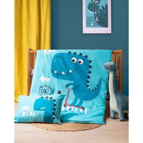 Bambusz ágynemű huzat 100*135 cm - Türkiz Dinó