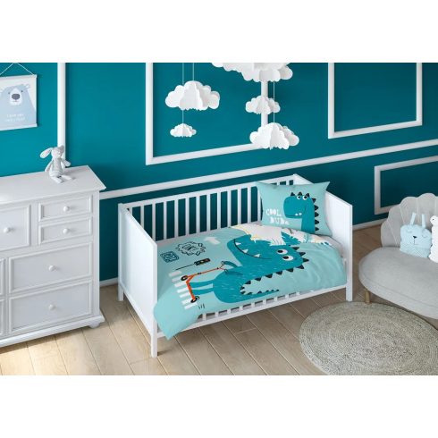 Bambusz ágynemű huzat 100*135 cm - Türkiz Dinó