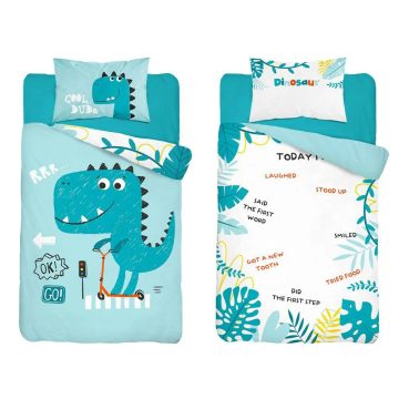 Bambusz ágynemű huzat 90*120 cm - Türkiz Dinó