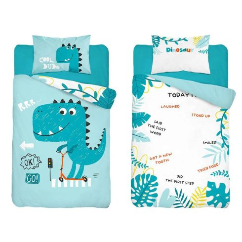 Bambusz ágynemű huzat 90*120 cm - Türkiz Dinó