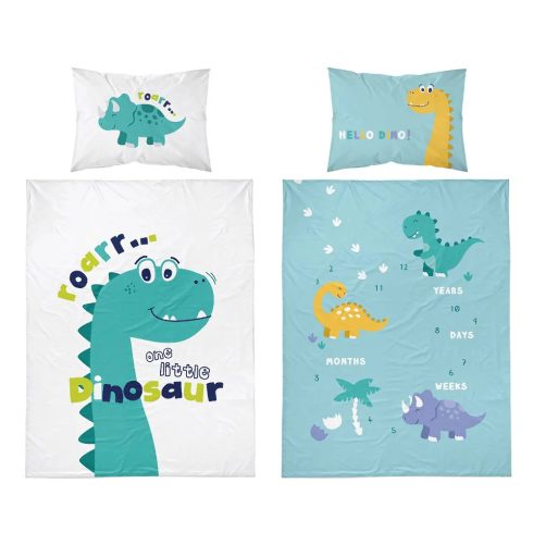 Pamut ágynemű huzat 90*120 cm - Hello Dinno! türkiz 