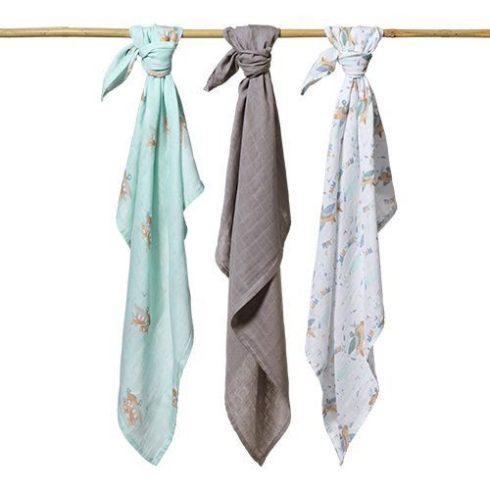 BabyOno 3 db-os színes,mintás bambusz textilpelenka  - szürke