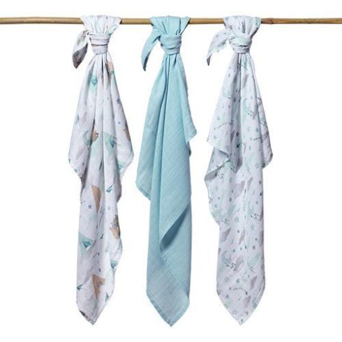 BabyOno 3 db-os színes,mintás bambusz textilpelenka  - kék