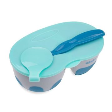 Akuku osztott tányér kanállal - kék/szürke  