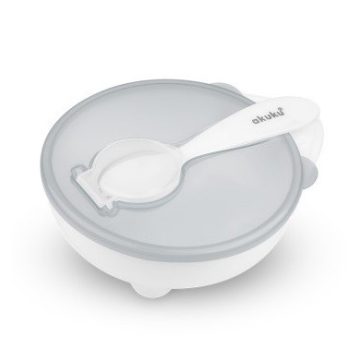 Akuku fedeles tányér kanállal - fehér 