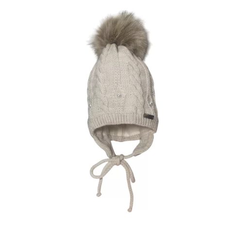 Minimanó téli kötött sapka (50-52) - Drapp Gyönggyel "girl" 