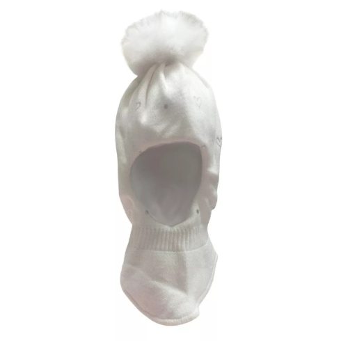 Minimanó téli kötött Pilótasapka (46-48) - Fehér Szívecskés