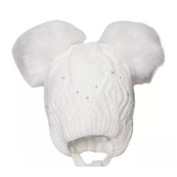   Minimanó téli kötött sapka (40-42) - Fehér Strasszkővel, gyönggyel 