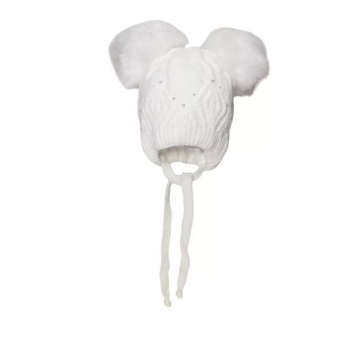 Minimanó téli kötött sapka (40-42) - Fehér Strasszkővel, gyönggyel 