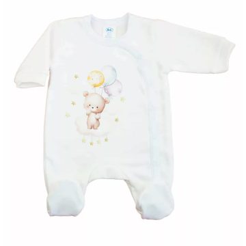   Belül bolyhos elöl patentos hosszú ujjú baba rugdalózó macis mintával nyers (56)