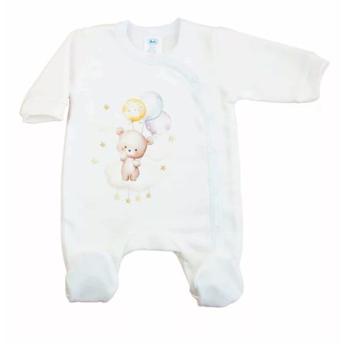 Belül bolyhos elöl patentos hosszú ujjú baba rugdalózó macis mintával nyers (56)