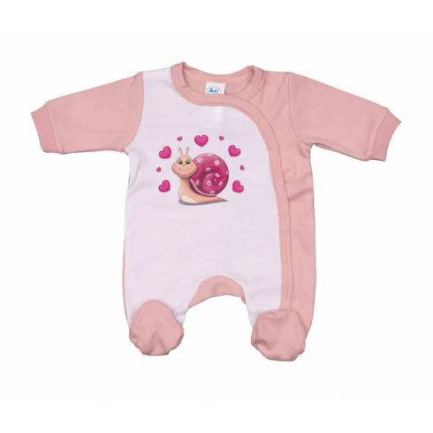 Vékony, pamut, elöl patentos kisfiú rugdalózó Csiga mintával (56)