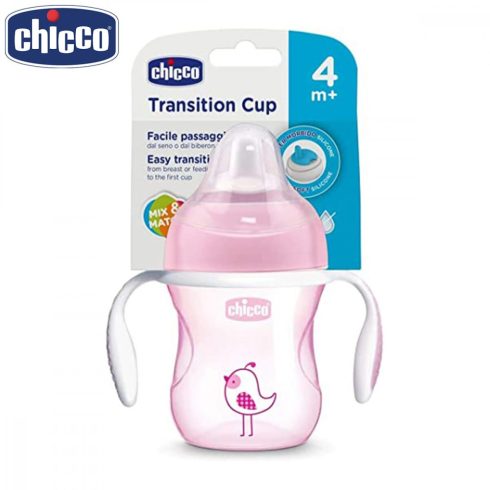 Chicco Transition Cup leszoktató itatópohár  4m+ 200ml - rózsaszín madár 