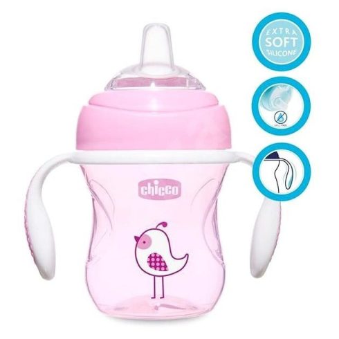 Chicco Transition Cup leszoktató itatópohár  4m+ 200ml - rózsaszín madár 