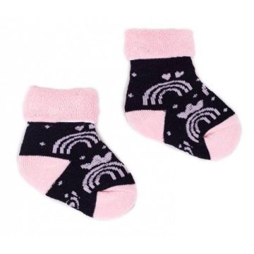 Yo! Baby frottír zokni 3-6 hó - fekete/rózsaszín