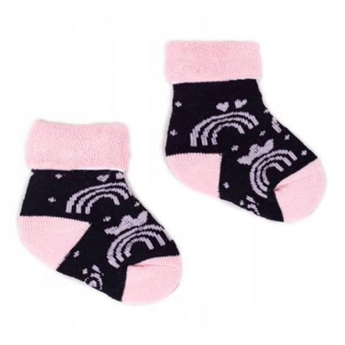 Yo! Baby frottír zokni 3-6 hó - fekete/rózsaszín