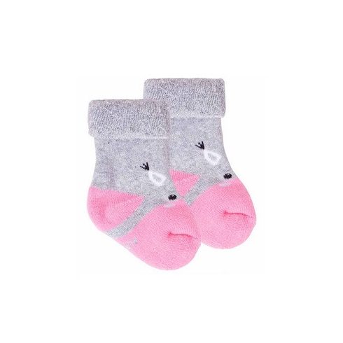 Yo! Baby frottír zokni 3-6 hó - szürke/rózsaszín maci