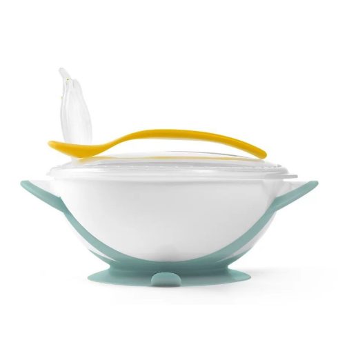 BabyOno tapadós fedeles tányér kanállal - menta