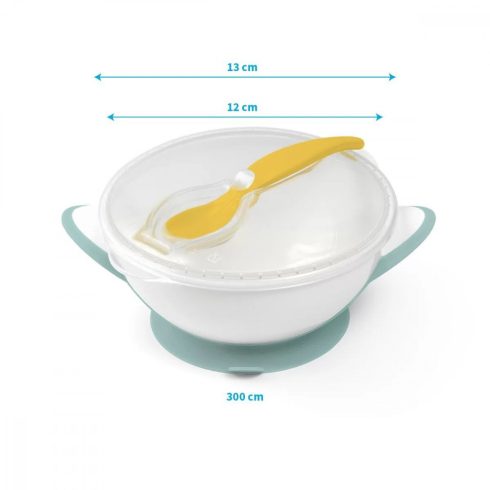 BabyOno tapadós fedeles tányér kanállal - menta