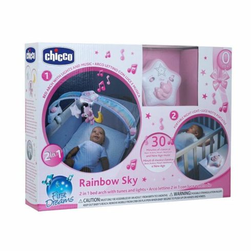 Chicco Rainbow Sky kiságy játékhíd és éjszakai fény elemes 0+ rózsaszín