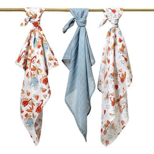 BabyOno 3 db-os színes,mintás textil pelenka - acélkék