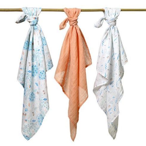 BabyOno 3 db-os színes,mintás textil pelenka - barack/kék