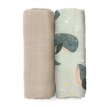   P&M Bambusz muszlin 2db-os kifogó szett 120×120 cm - Whale Song 