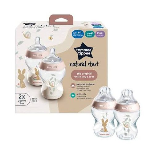 Tommee Tippee Natural Start 2*260ml cumisüveg 0+ - púder/nyuszi