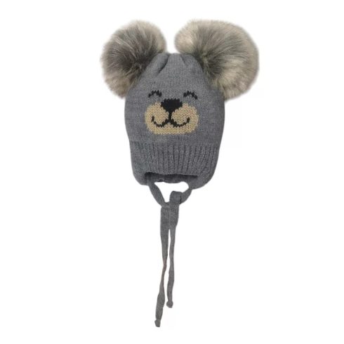 Minimanó téli kötött sapka (42-44) - Szürke Maci