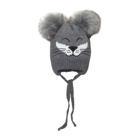 Minimanó téli kötött sapka (44-46) - Szürke Róka