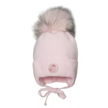   Minimanó téli kötött sapka (42-44) - Púder rózsaszín Cica