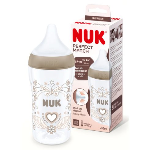 NUK Perfect Match Temperature Control cumisüveg 260 ml 3+hó - Szív 