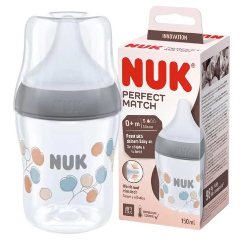 NUK Perfect Match Temperature Control cumisüveg 150 ml 0+hó - Szürke léggömb 