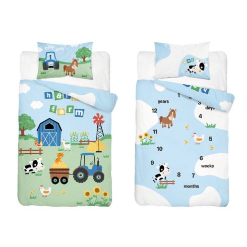 Pamut ágynemű huzat 90*120 cm - Farm kék traktorral 