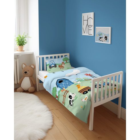 Pamut ágynemű huzat 90*120 cm - Farm kék traktorral 