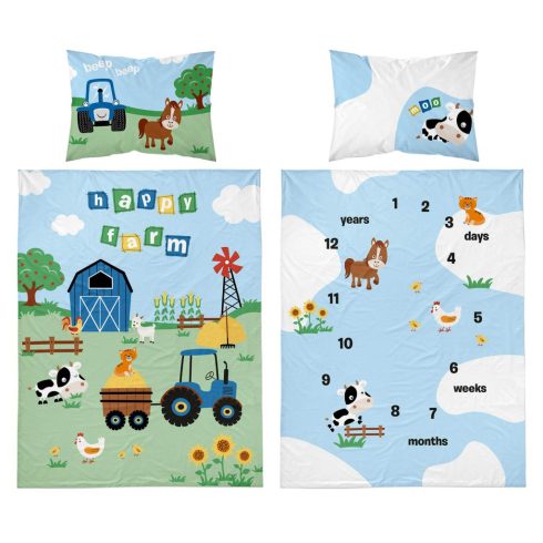 Pamut ágynemű huzat 90*120 cm - Farm kék traktorral 
