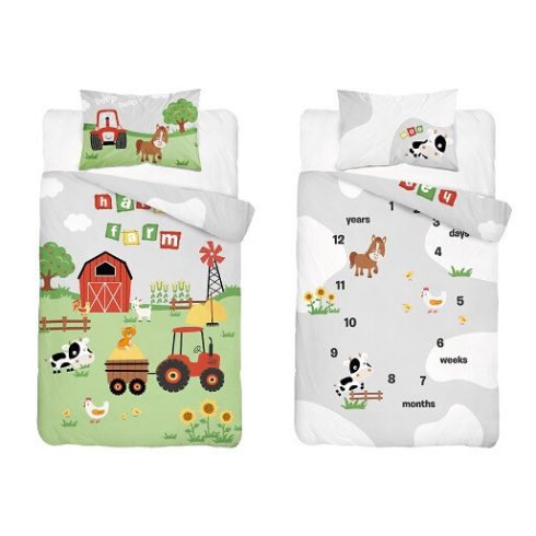 Pamut ágynemű huzat 90*120 cm - Farm piros traktorral 