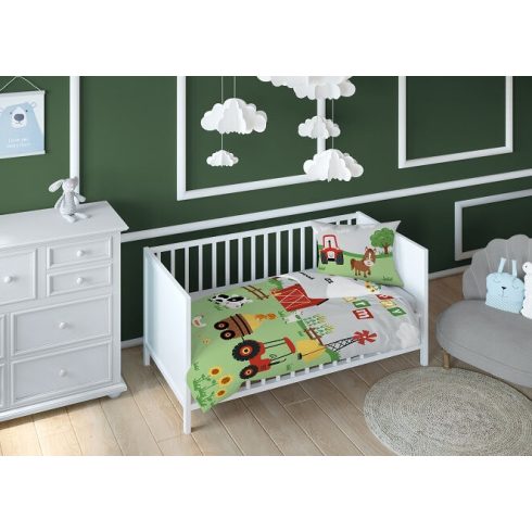 Pamut ágynemű huzat 90*120 cm - Farm piros traktorral 