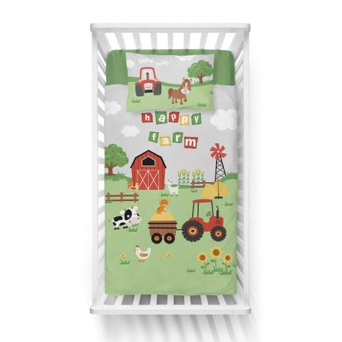 Pamut ágynemű huzat 90*120 cm - Farm piros traktorral 