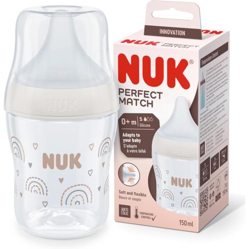 NUK Perfect Match Temperature Control cumisüveg 150 ml 0+hó - Szivárvány 