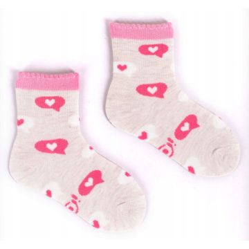 Yo! zokni 17/19 - drapp/rózsaszín szív