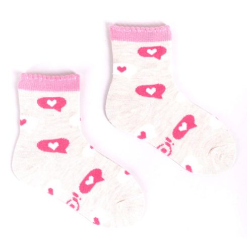 Yo! zokni 17/19 - drapp/rózsaszín szív
