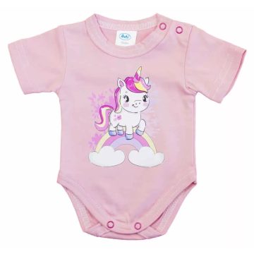 Rövid ujjú baba body - púderrózsaszín unikornis (50)