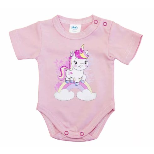 Rövid ujjú baba body - púderrózsaszín unikornis (68)