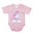 Rövid ujjú baba body - púderrózsaszín unikornis (68)