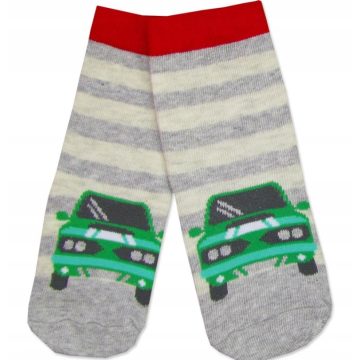 Yoclub pamut zokni 17/19 - szürke/csíkos/zöld autó